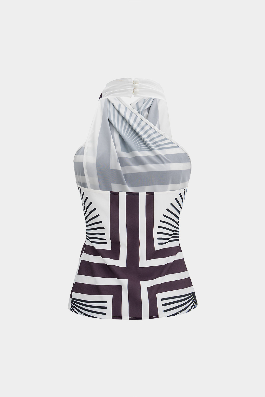 Contrast Geometric Print Crossed Halter Tank Top