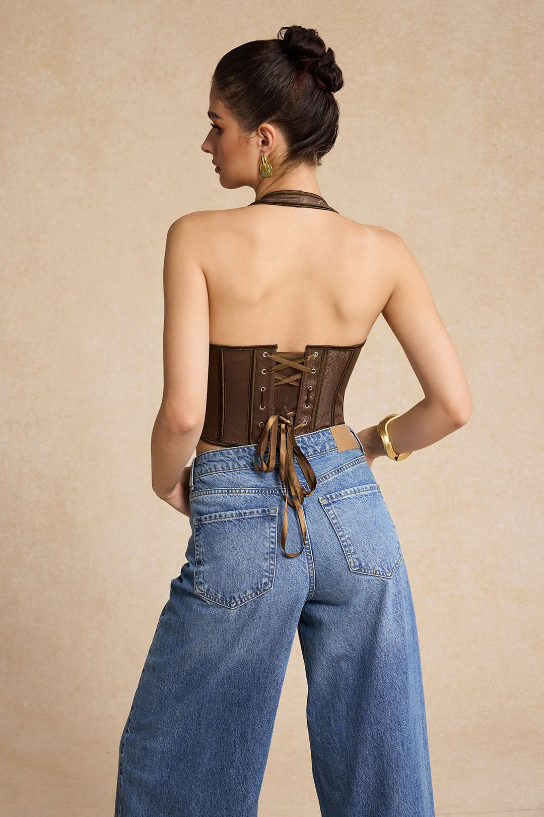 Snake Skin Faux Leather Tie-Up Corset Cami Top