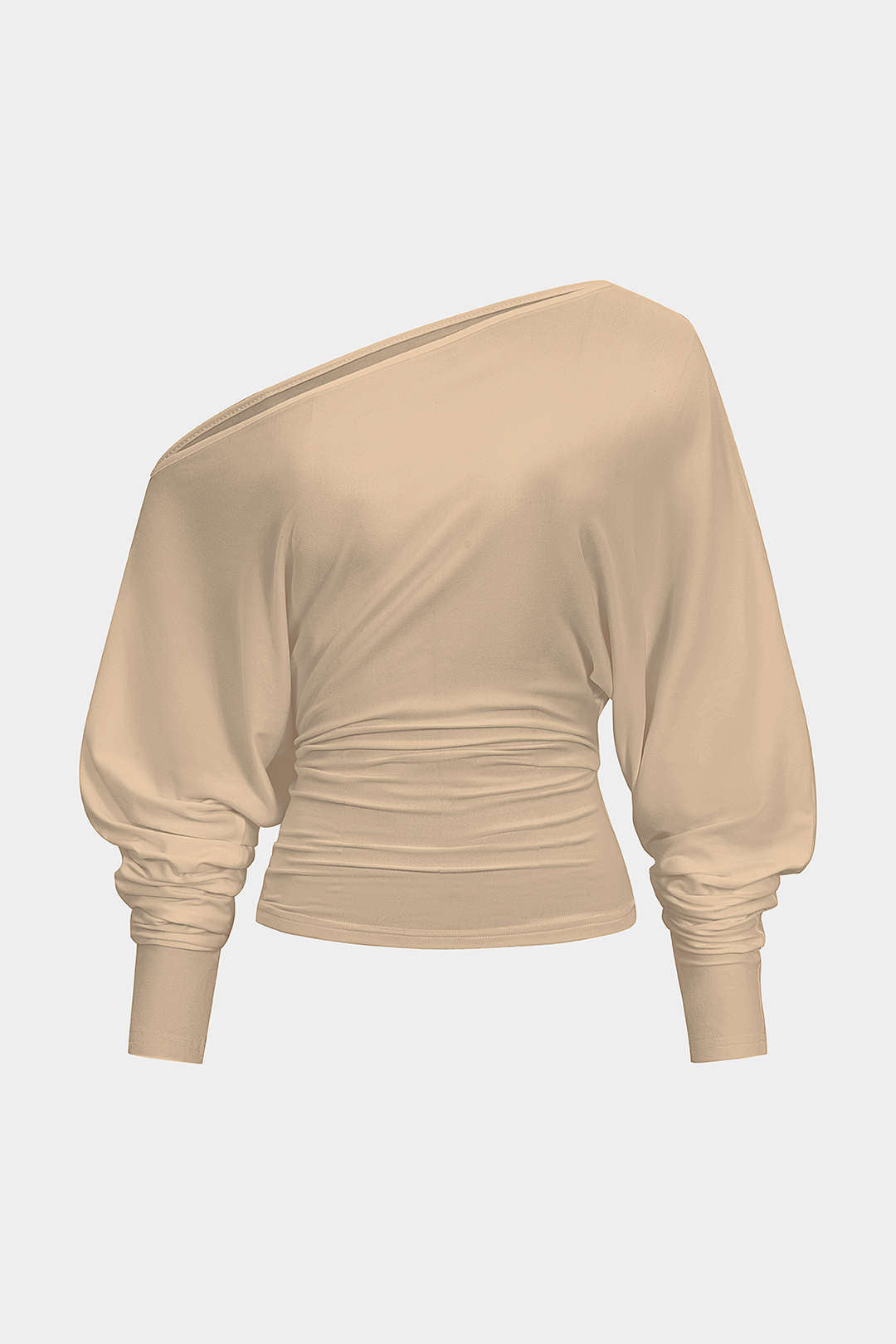 Cut Out One Shoulder Ruched Long Sleeve T-Shirt