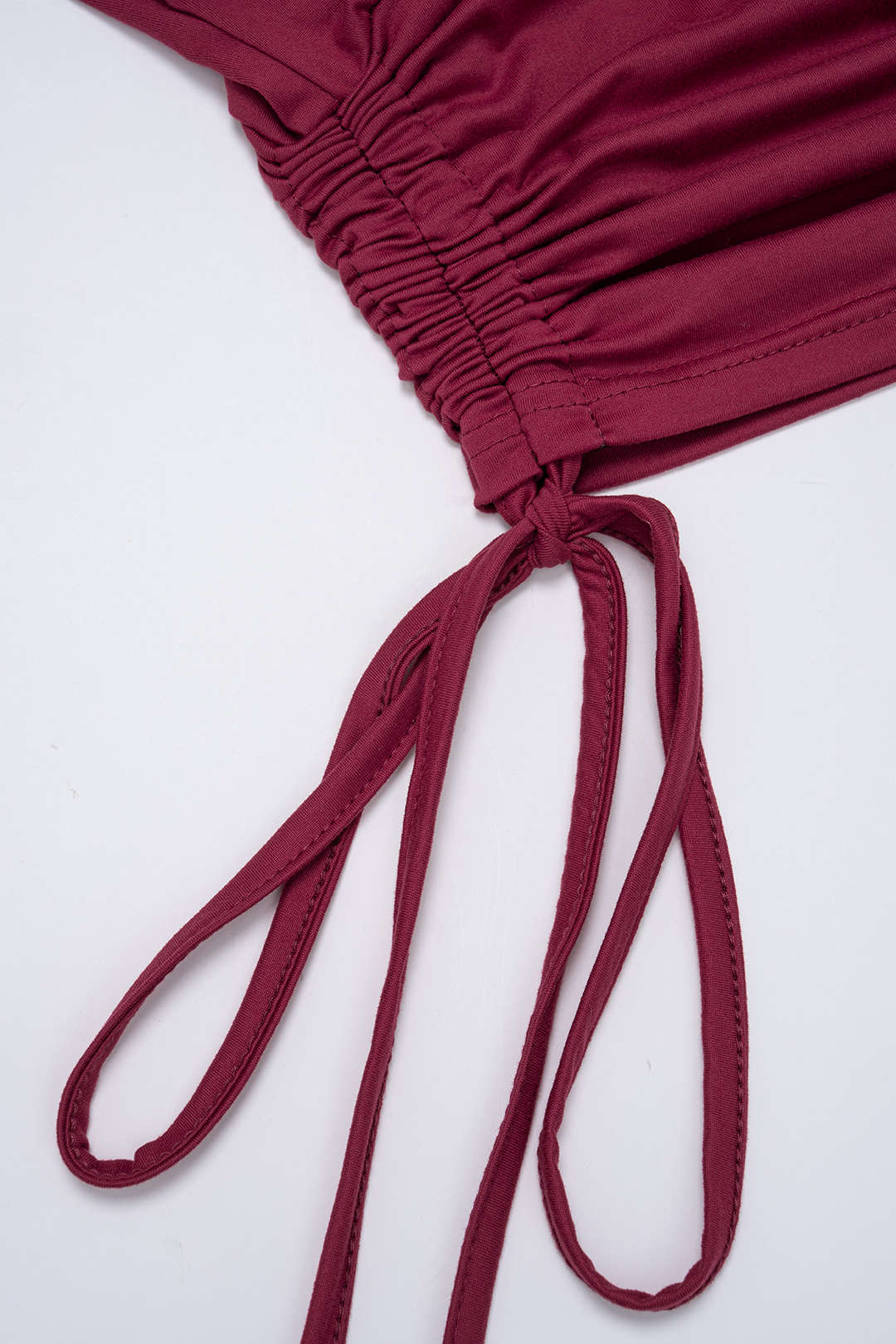 Letter Print One Shoulder Waist Drawstring Ruched Short Sleeve T-Shirt