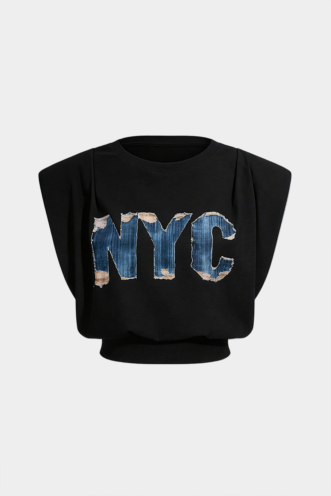 Letter Print Ruched Sleeveless T-Shirt