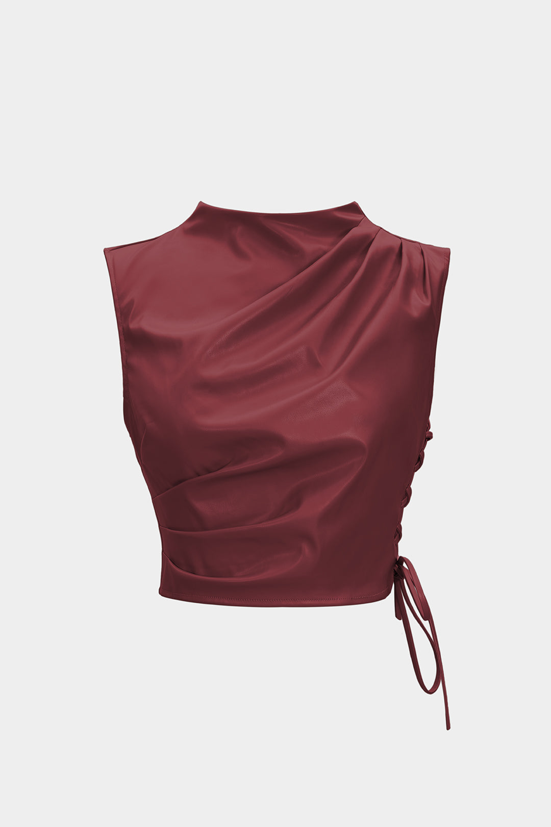 Faux Leather Ruched Pleated Tank Top