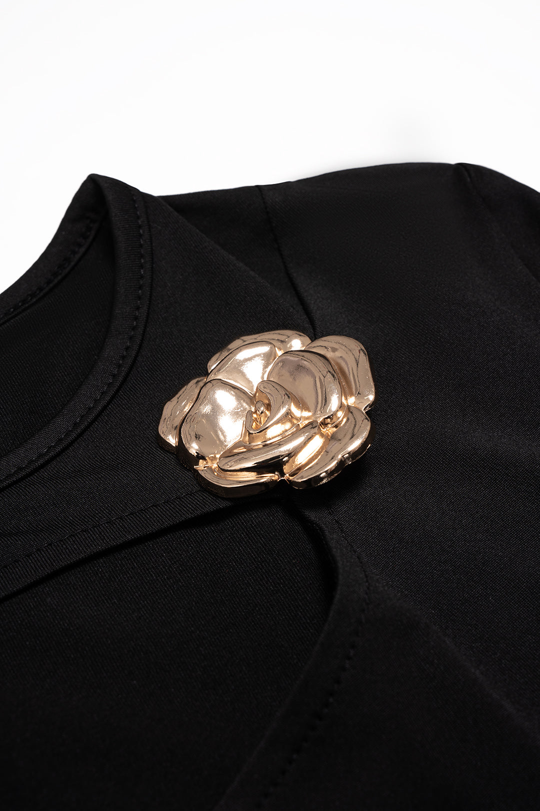 Metallic Round Neck Cut Out Short Sleeve T-Shirt