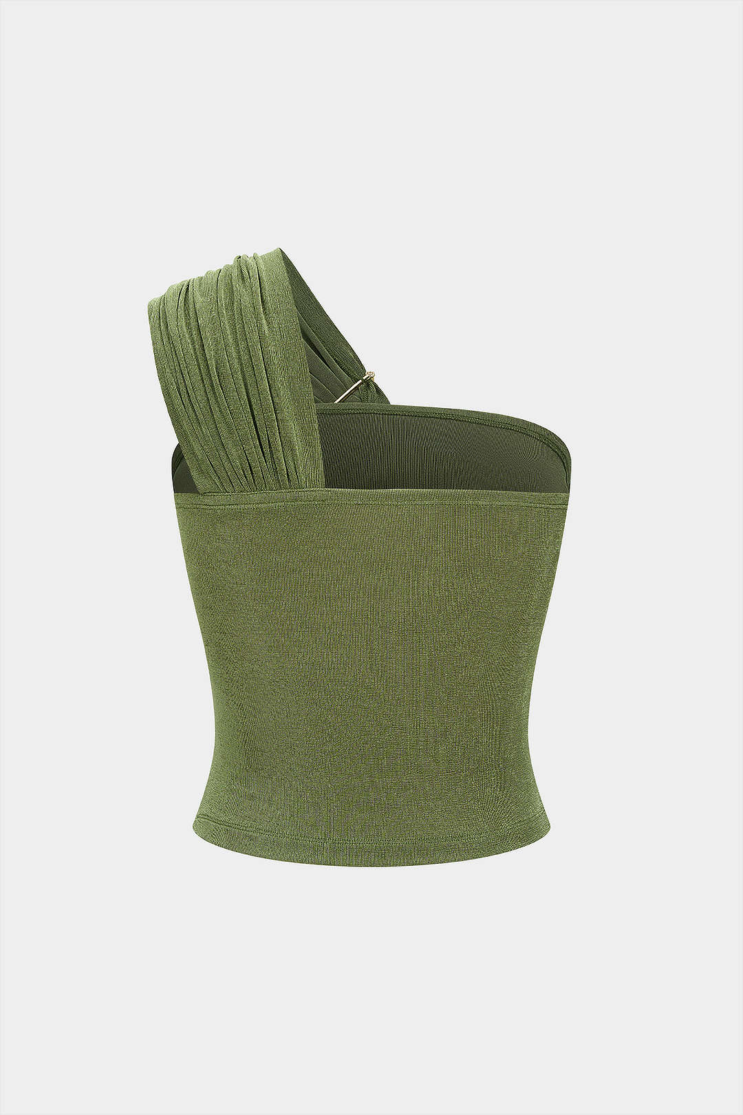 Metallic Decor One Shoulder Ruched Tank Top