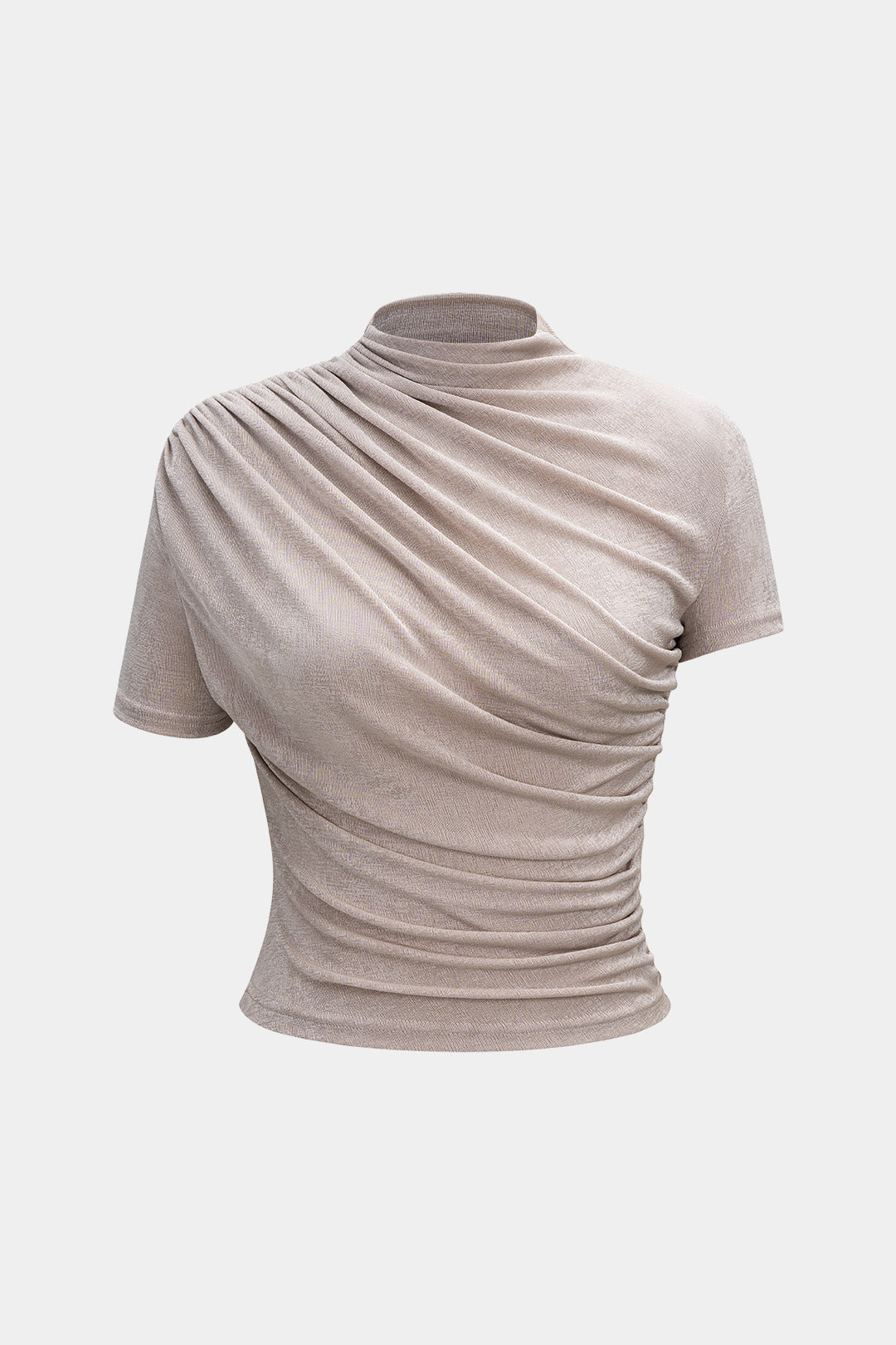 Mock Neck Ruched Short Sleeve T-Shirt