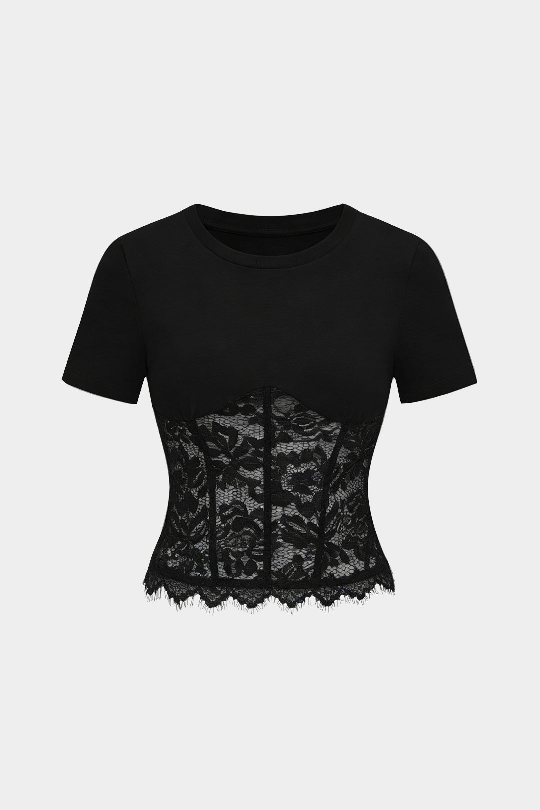 Lace Patchwork Round Sleeve Short Sleeve T-Shirt