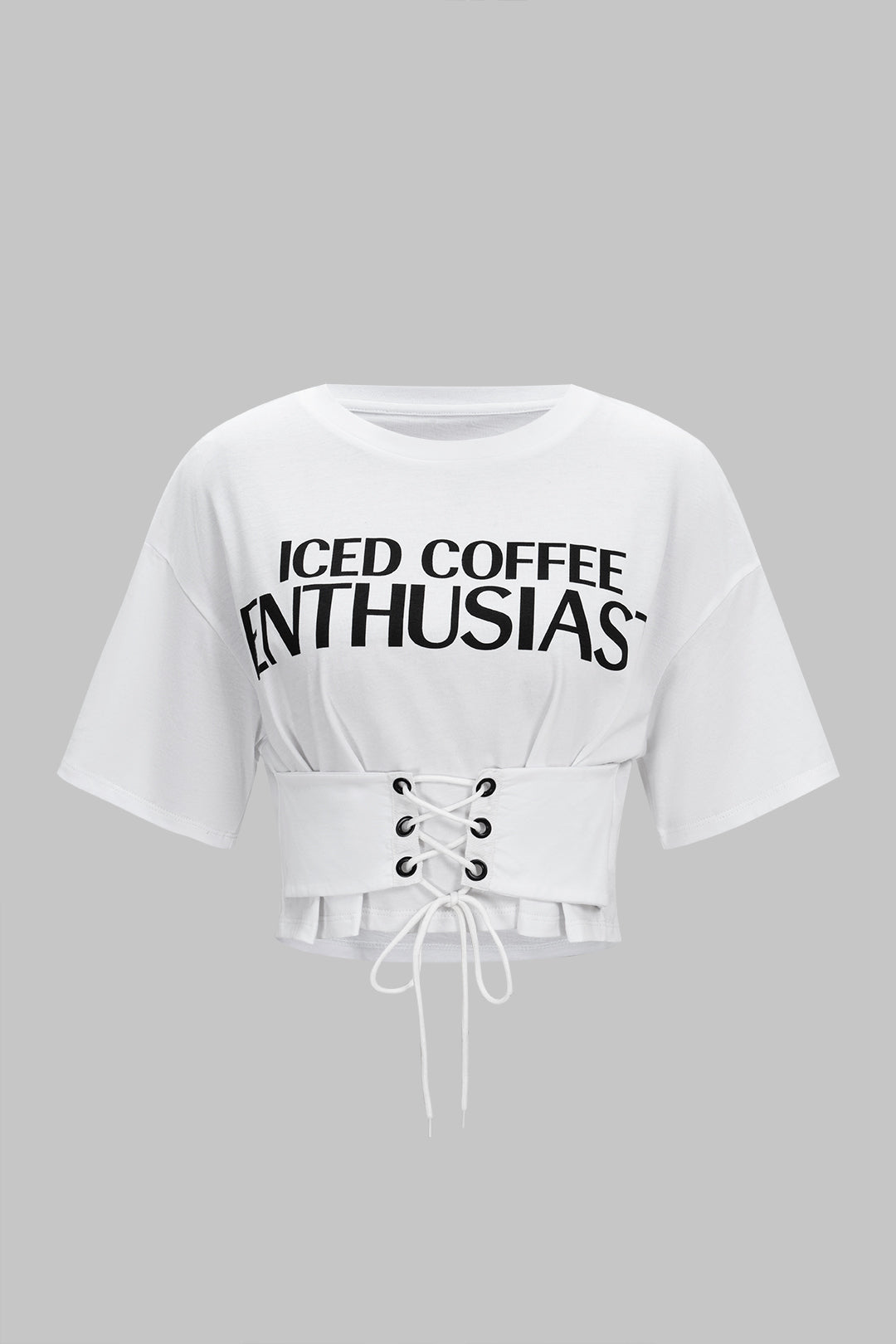 Letter Print Round Neck Tie-Up Short Sleeve T-Shirt