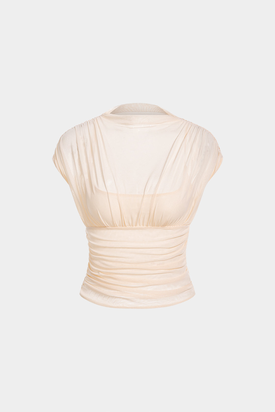 Mesh Draped Neck Short Sleeve T-Shirt