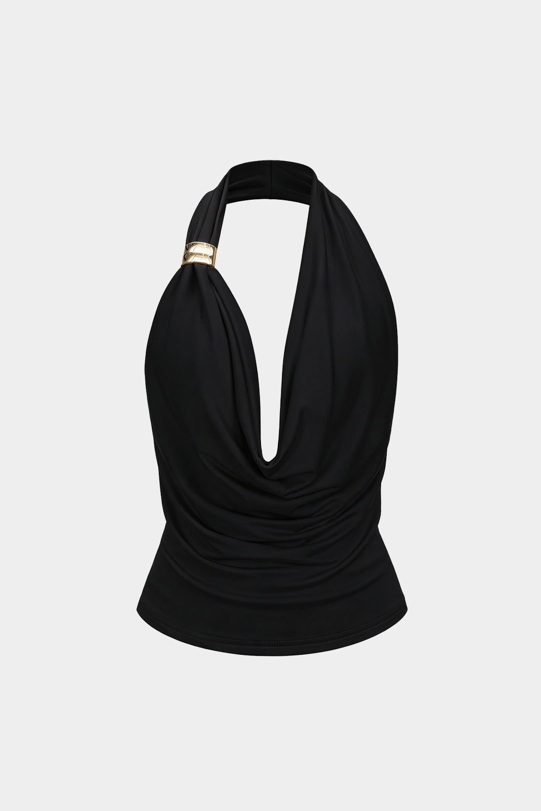 Halter Draped Cowl Neck Metallic Backless Tank Top