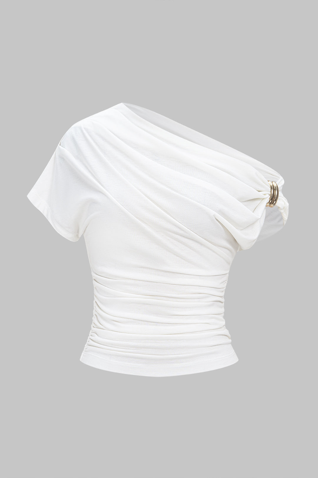 Metallic Decor One Shoulder Ruched Short Sleeve T-Shirt