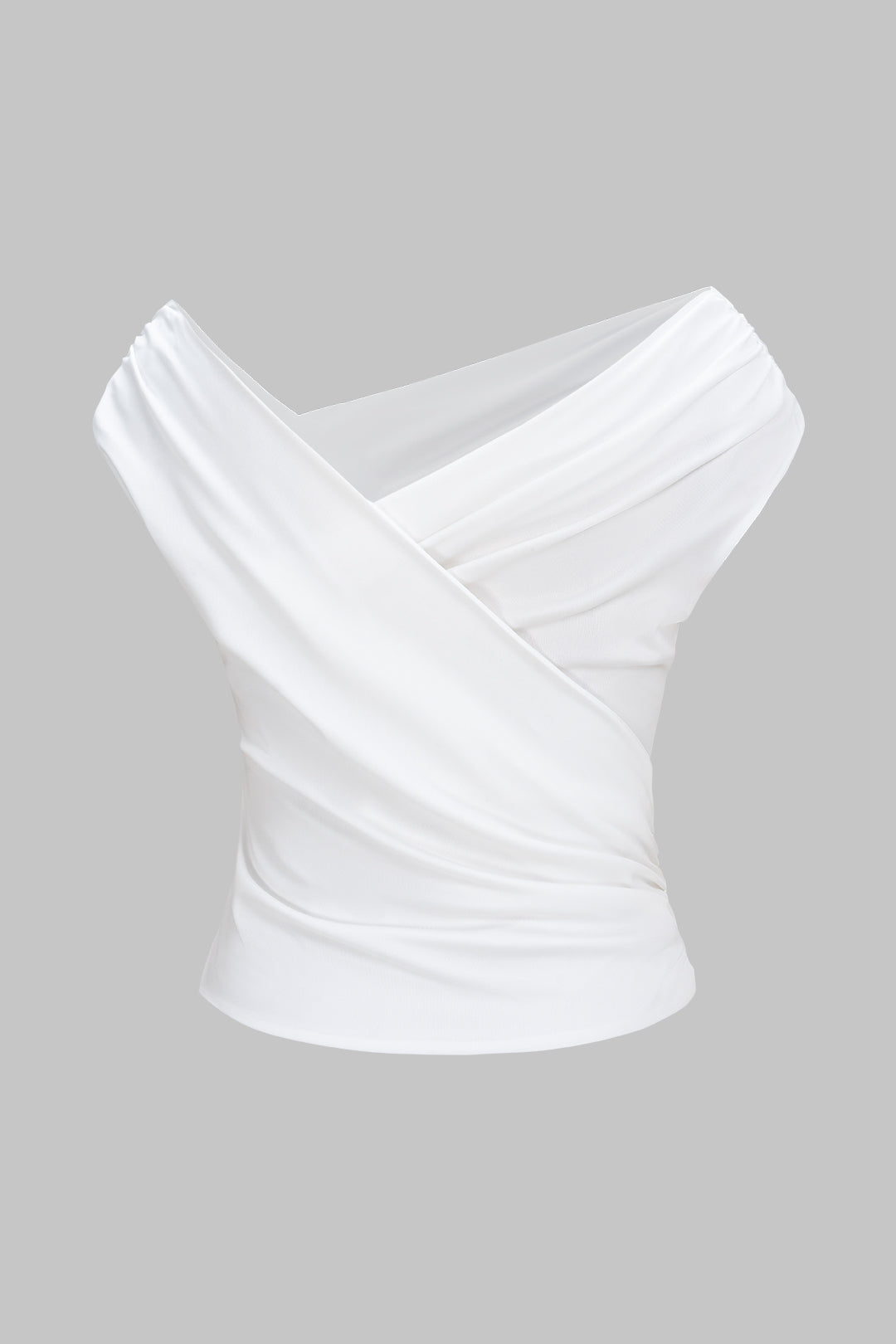 Asymmetrical V-Neck Ruched Sleeveless T-Shirt
