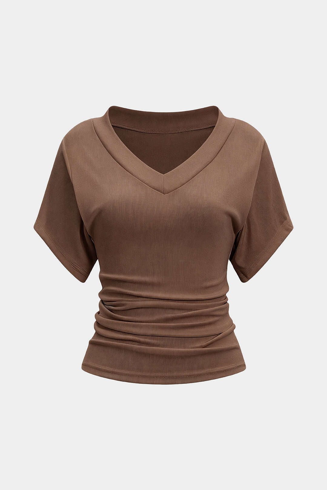 V-Neck Waist-Cinching Ruched T-Shirt