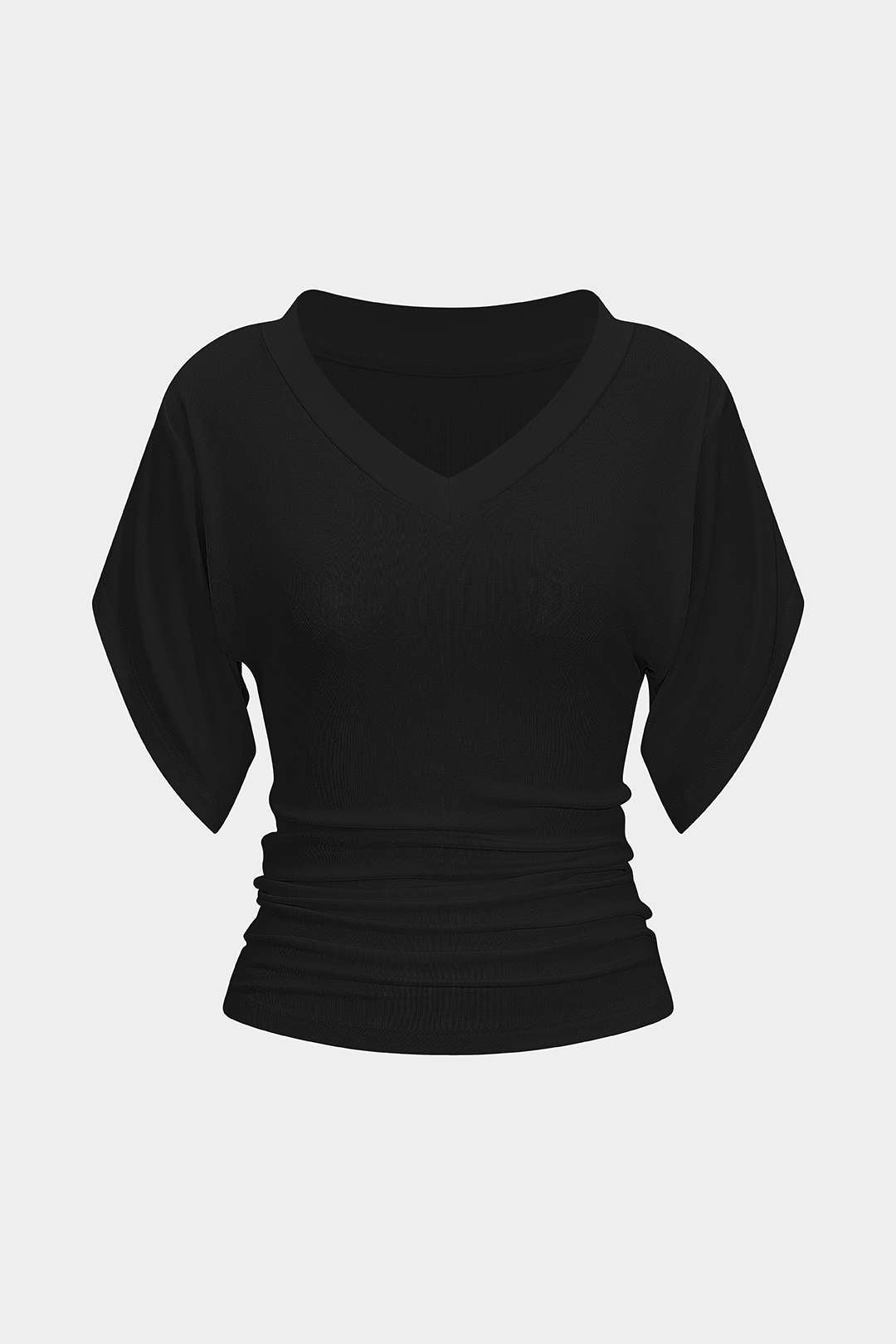 V-Neck Waist-Cinching Ruched T-Shirt