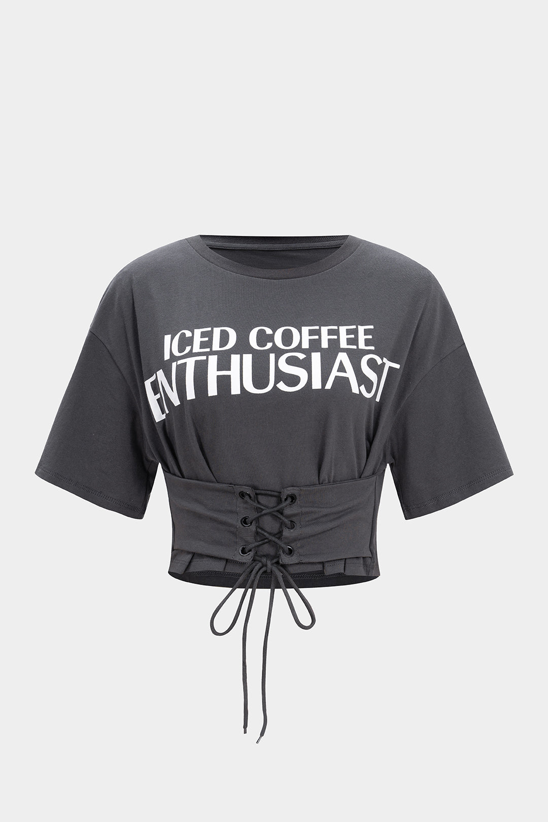 Letter Print Round Neck Tie-Up Short Sleeve T-Shirt