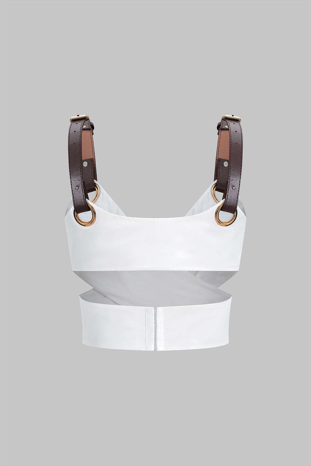 Leather Patchwork Crossed Cut Out Cami Top