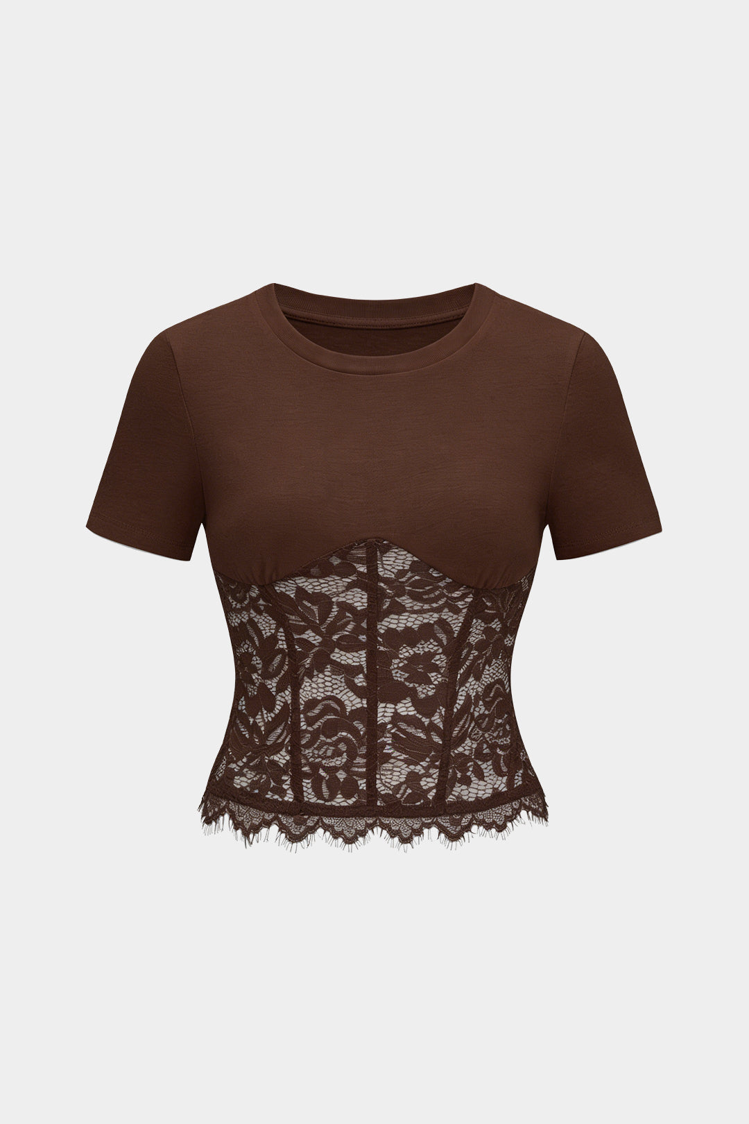 Lace Patchwork Round Sleeve Short Sleeve T-Shirt