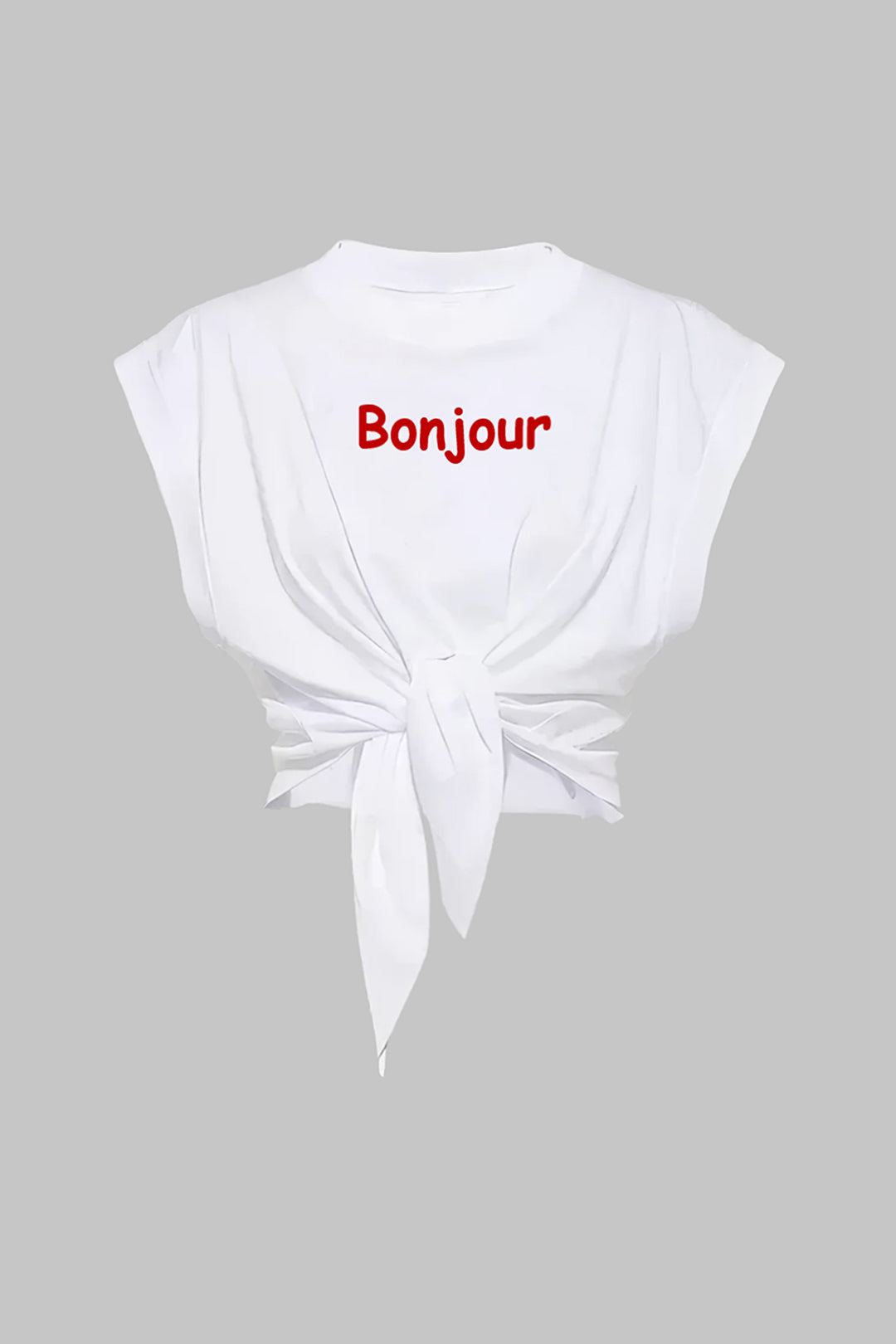 Letter Print Knotted Short Sleeve T-Shirt