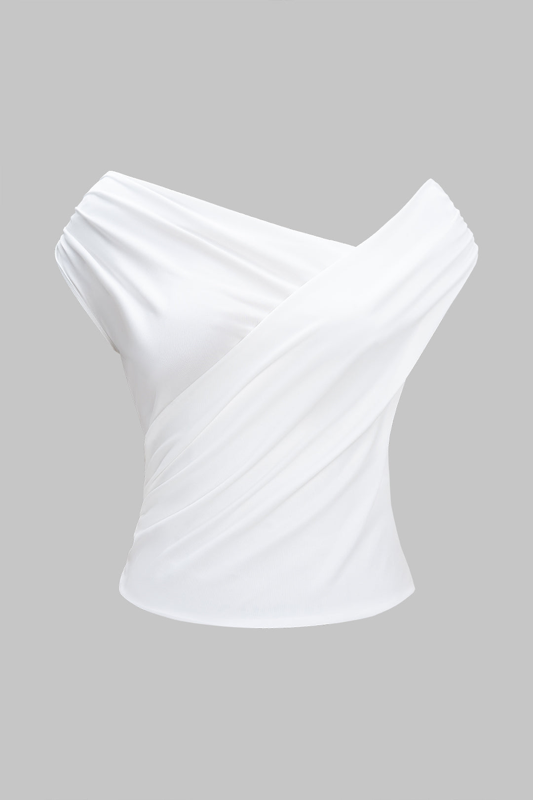 Asymmetrical V-Neck Ruched Sleeveless T-Shirt