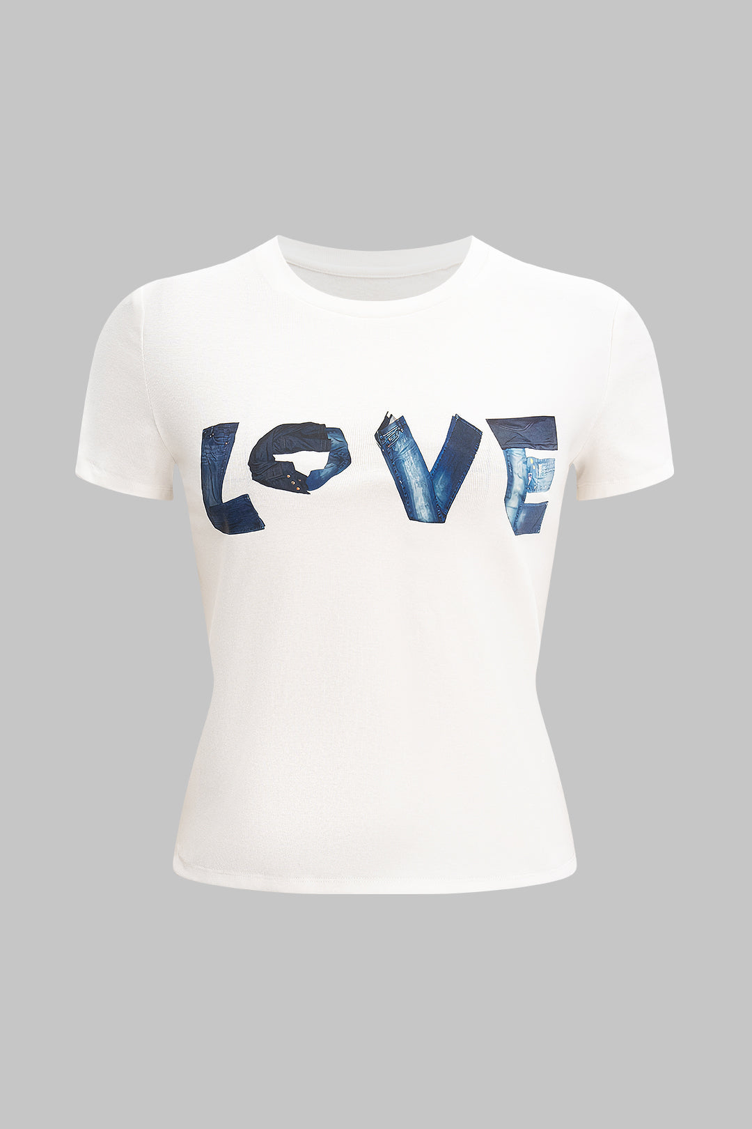 Letter Print Round Neck Short Sleeve T-Shirt