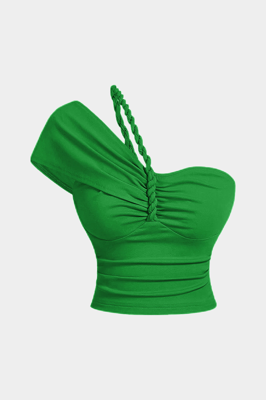 Ruched Braided Asymmetrical Short Sleeve T-Shirt