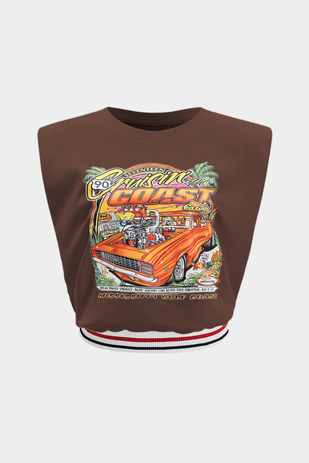 Car Print Round Neck Sleeveless T-Shirt