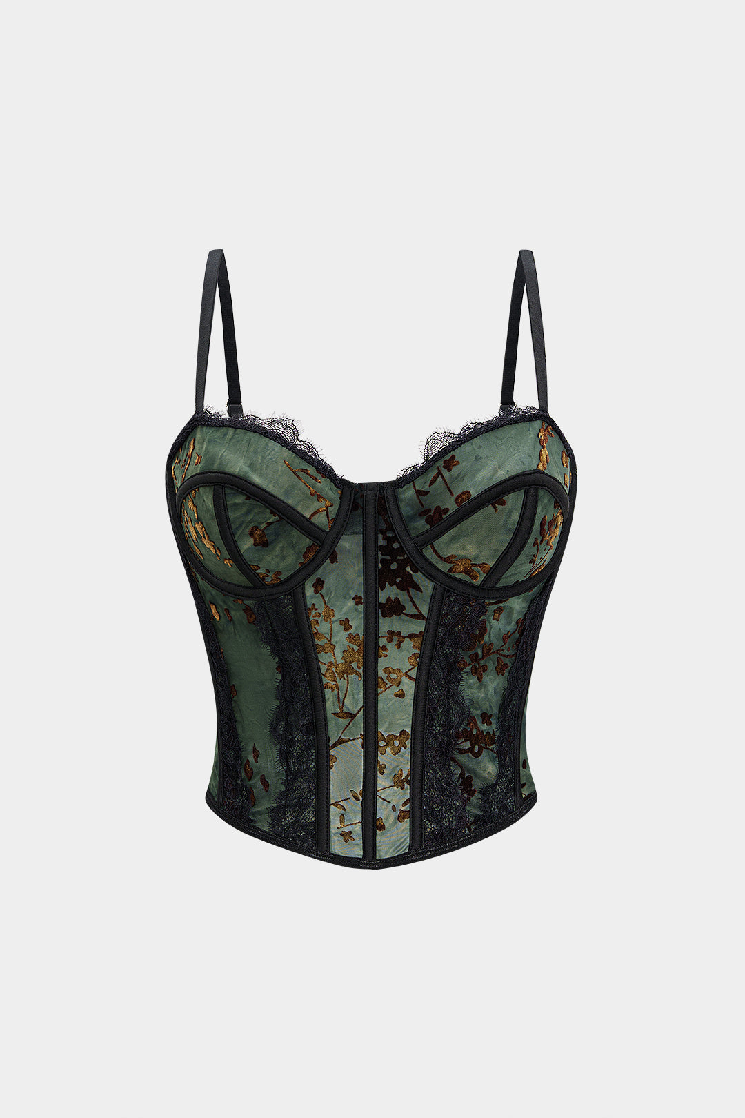 Retro Print Lace Trim Bustier Corset Cami Top