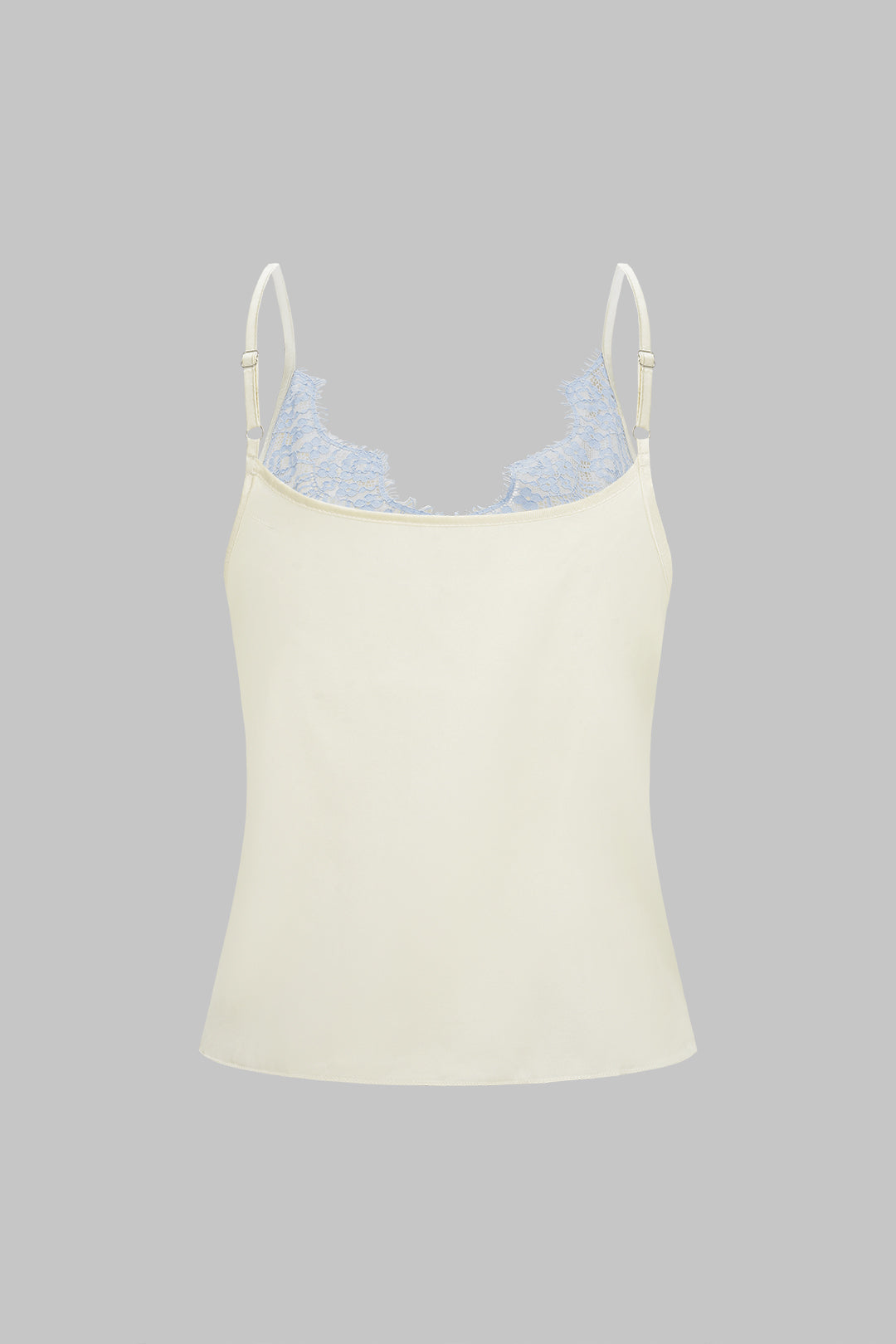 Satin Patchwork Lace Trim V-Neck Cami Top