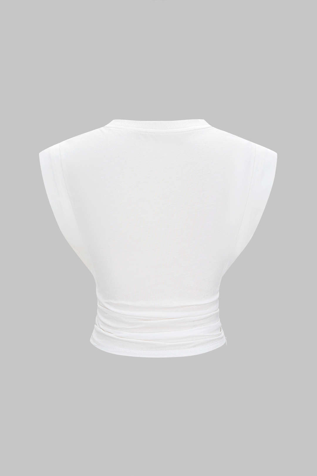 Solid Round Neck Ruched Flutter Sleeve T-Shirt