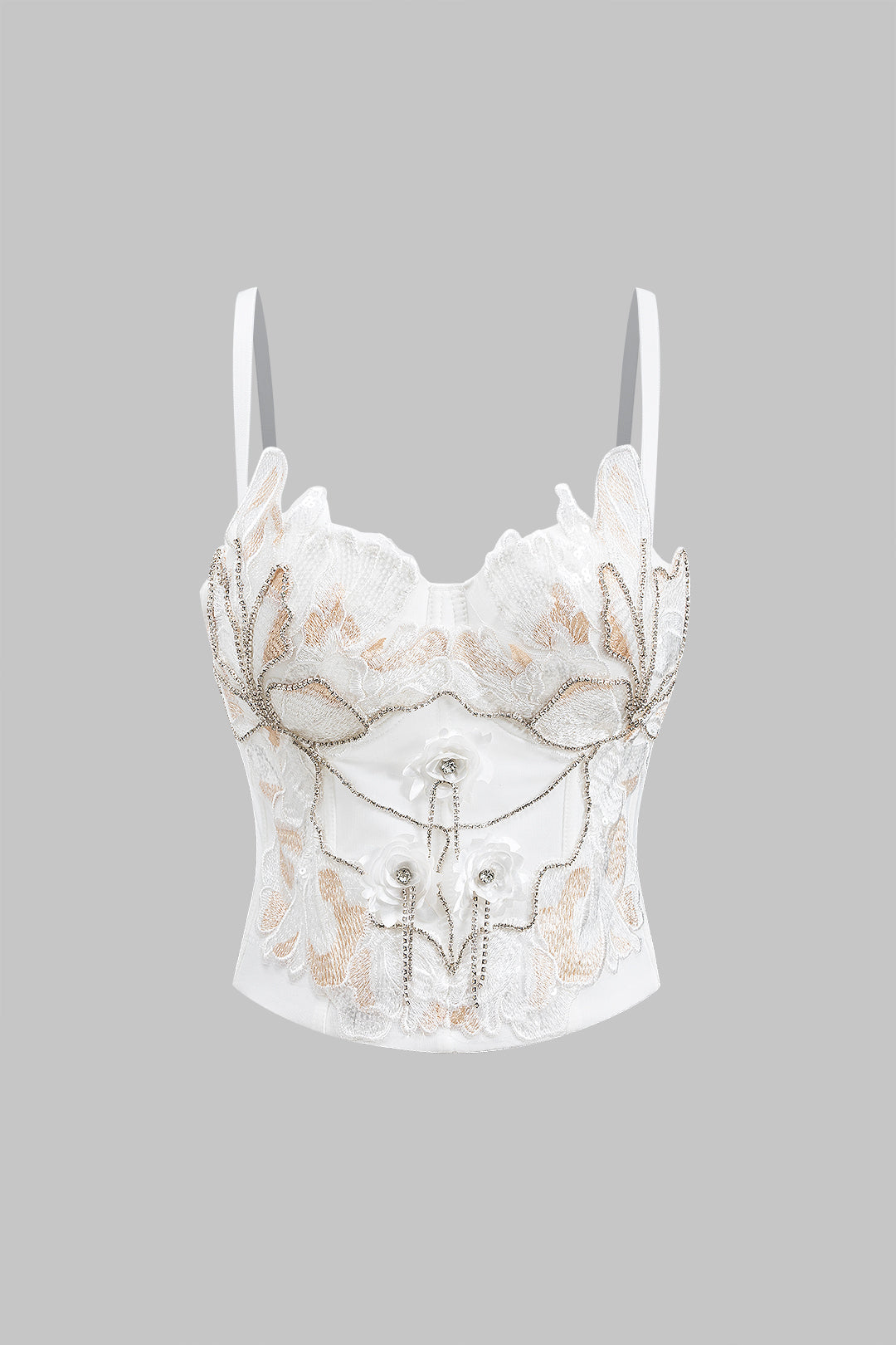 Bustier 3D Floral Embroidery Rhinestone Cami Top