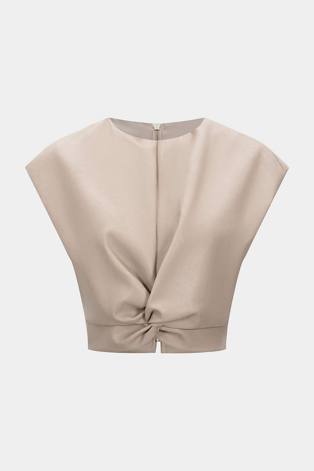 Faux Leather Zipper Twist Knot Tank Top