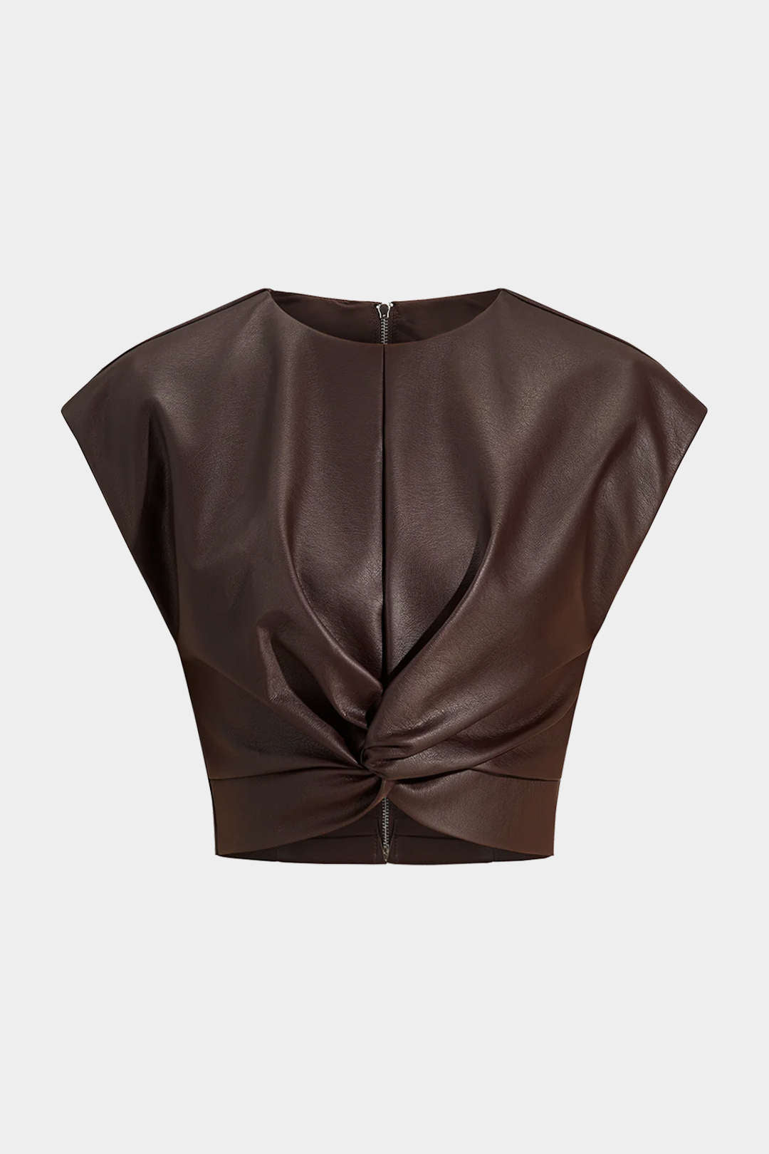 Faux Leather Zipper Twist Knot Tank Top