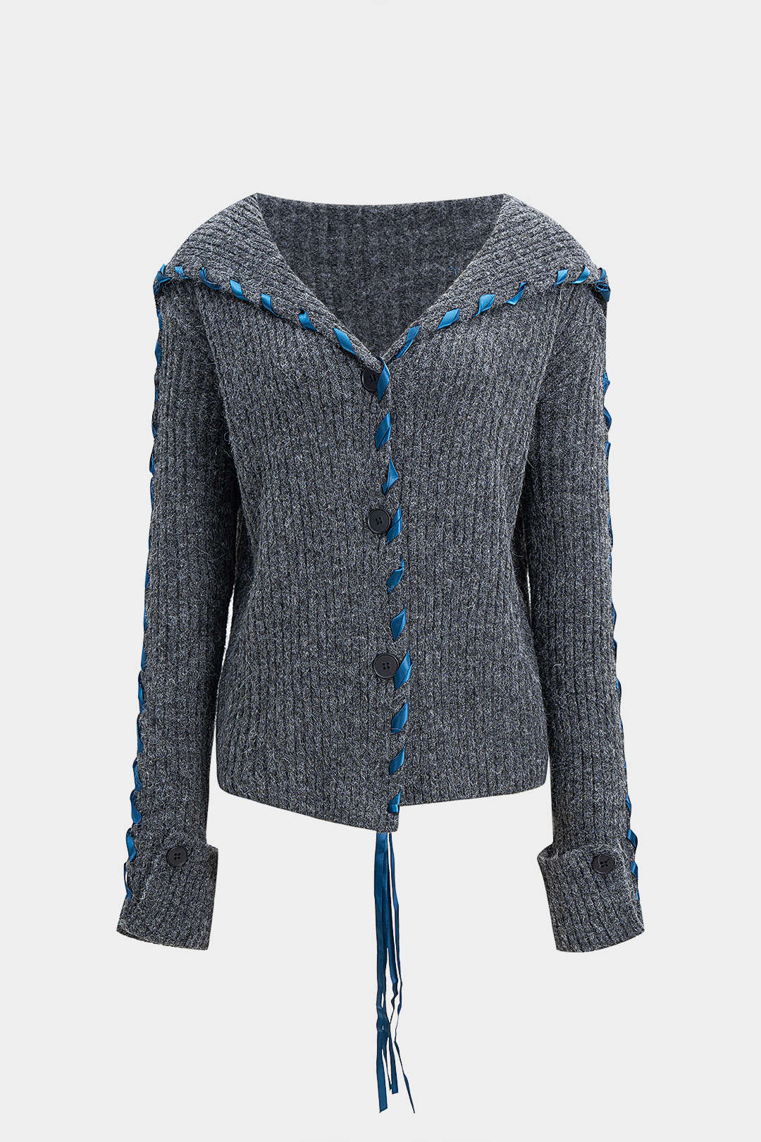 Knit Drawstring Ribbed Cardigan