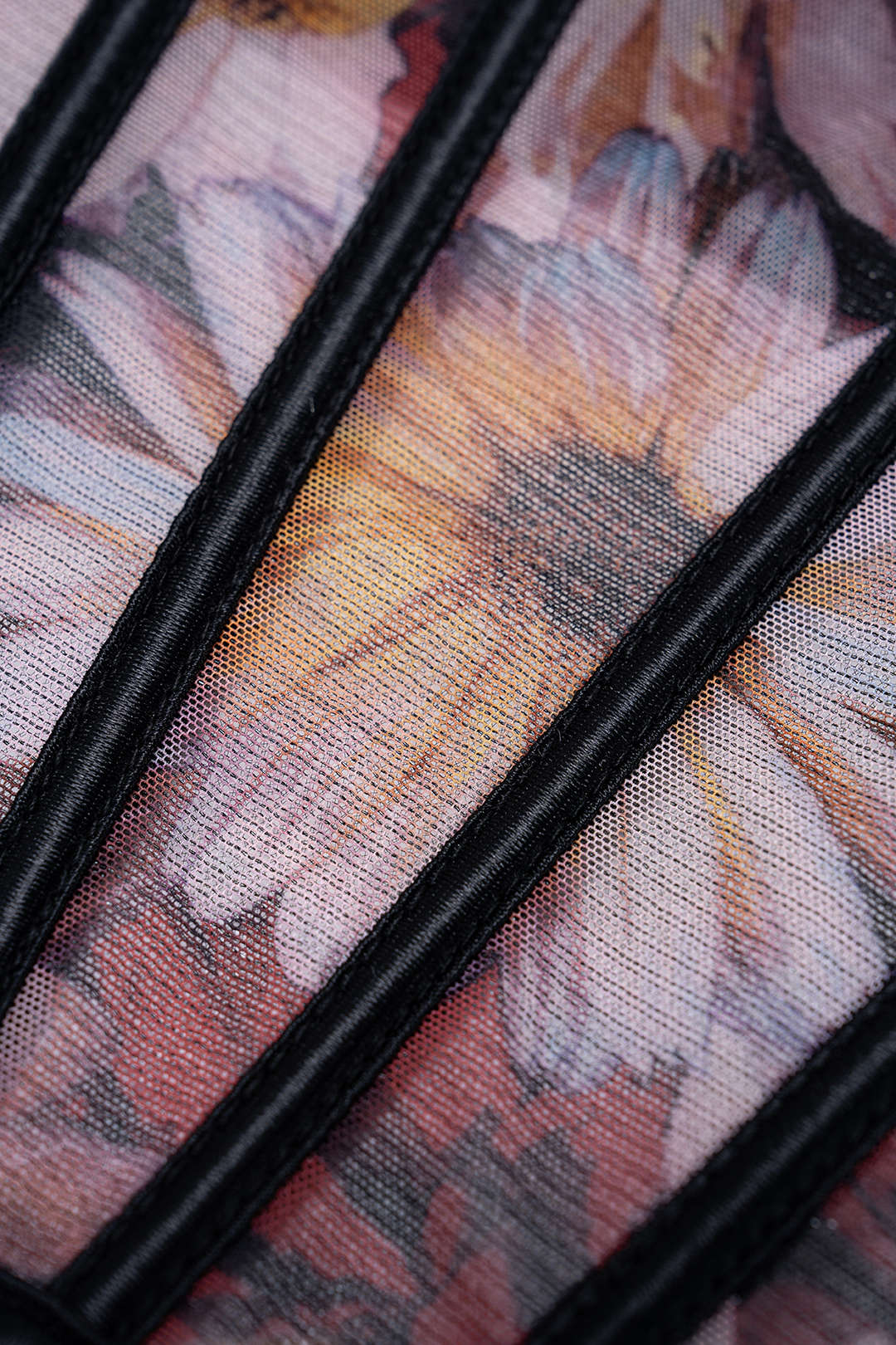Flral Print Mesh Corset Cami Top