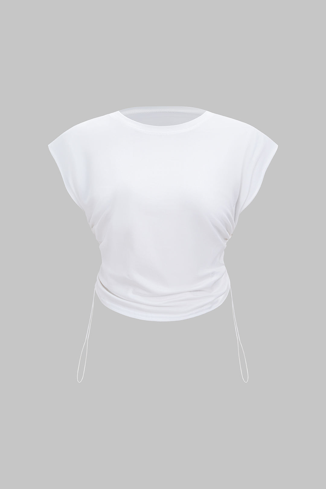 Solid Round Neck Drawstring Sleeveless T-Shirt