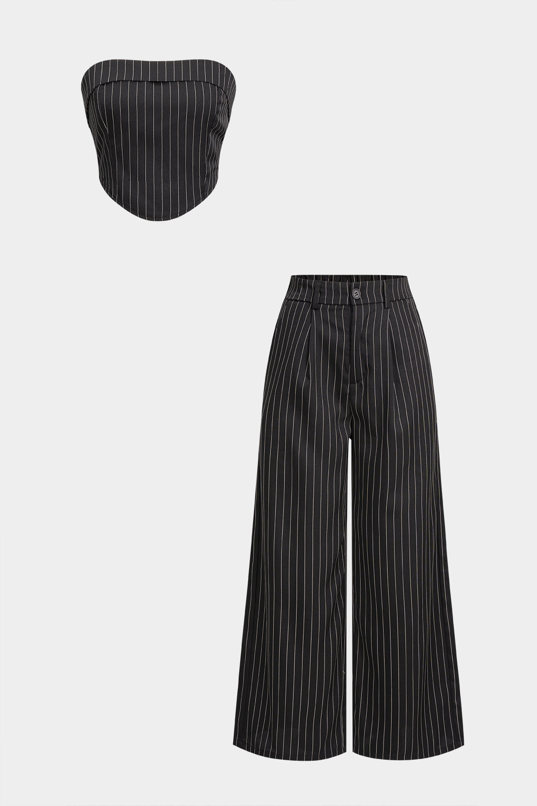 Striped Tube Top And Wide Leg Pants Set