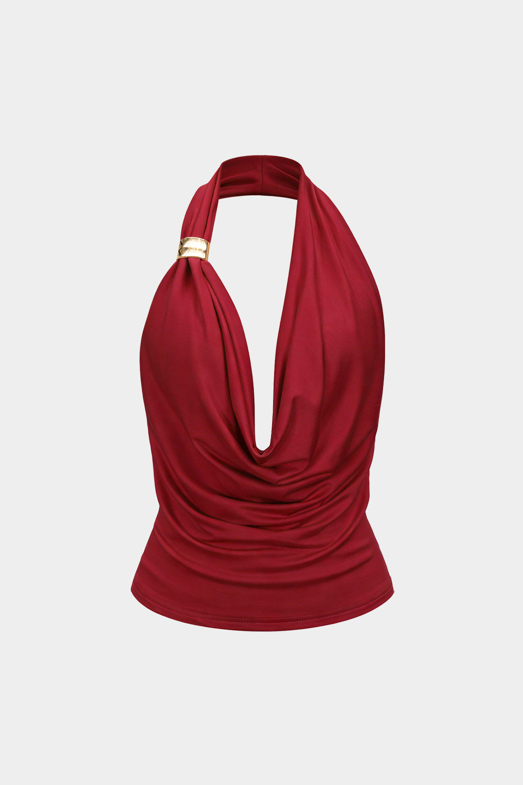 Halter Draped Cowl Neck Metallic Backless Tank Top