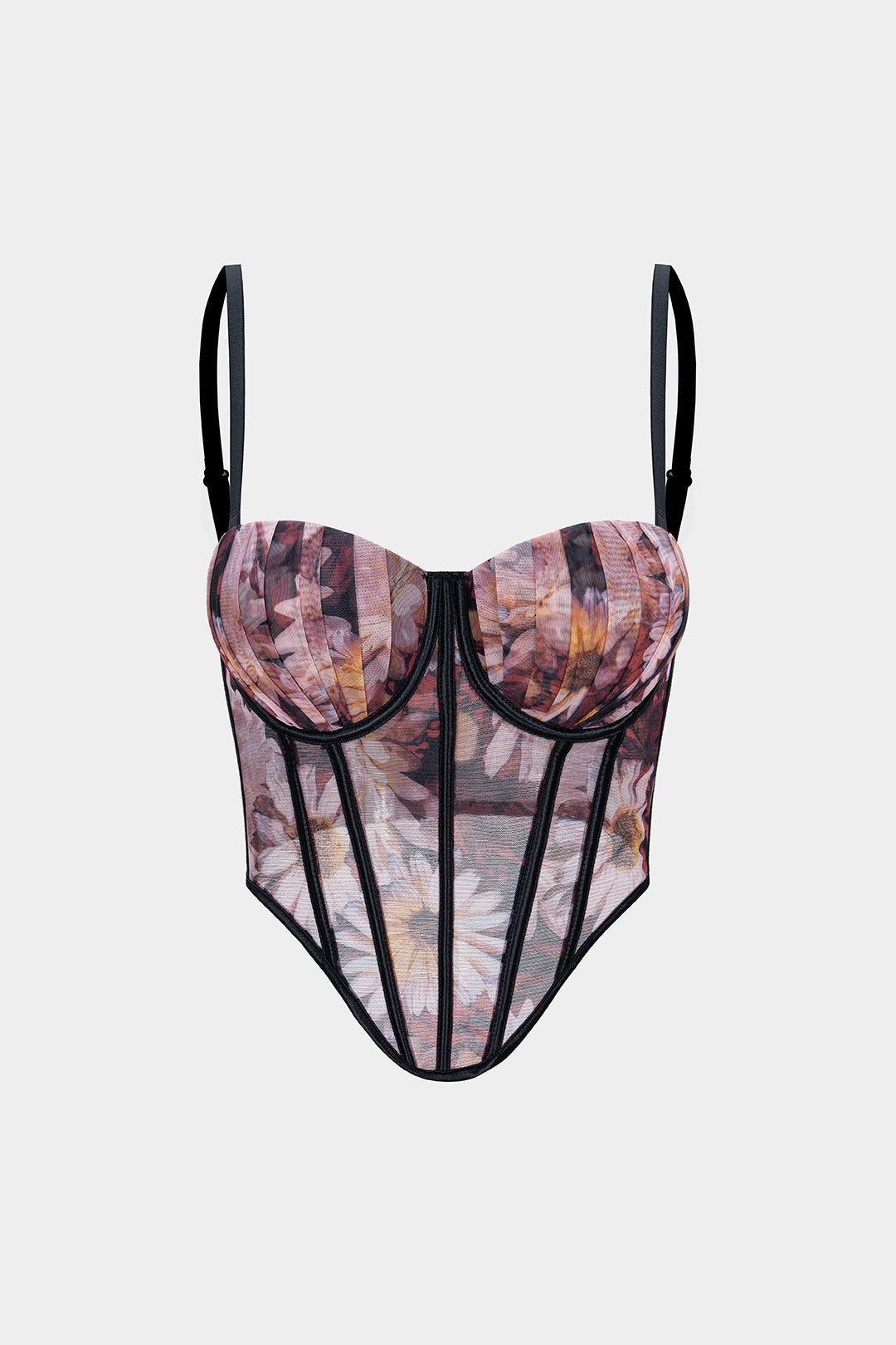 Flral Print Mesh Corset Cami Top