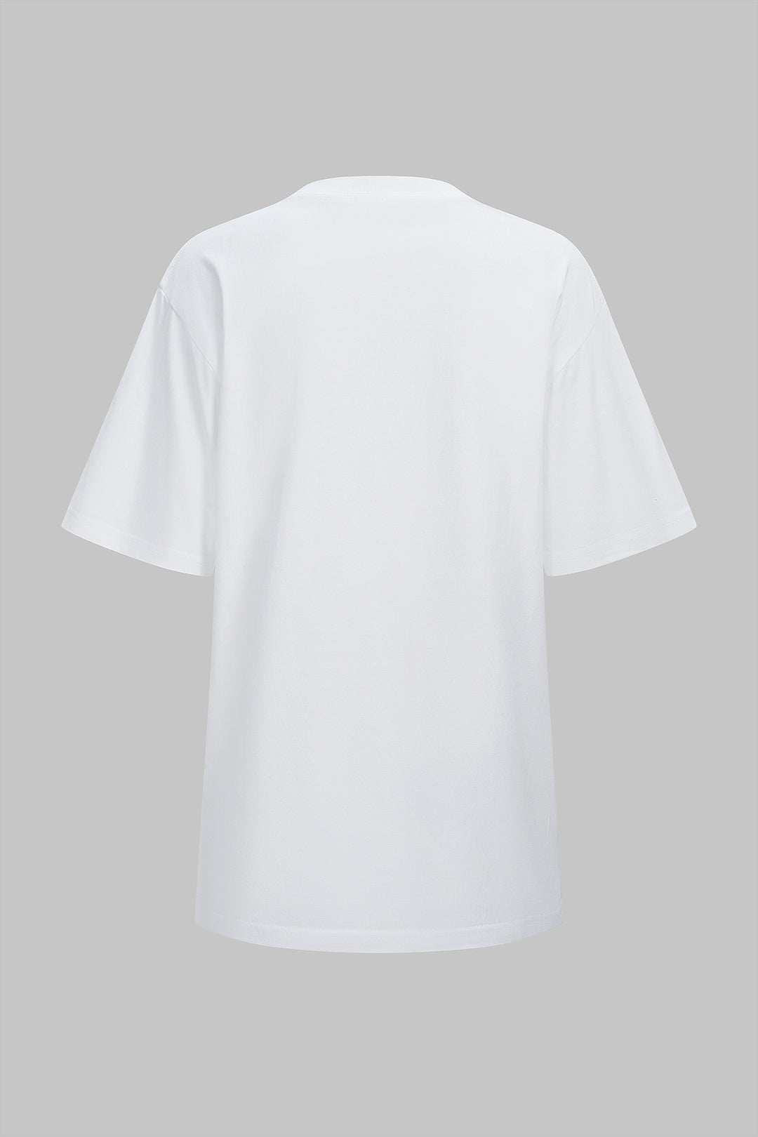 Floral Embroidery Round Neck Short Sleeve T-Shirt