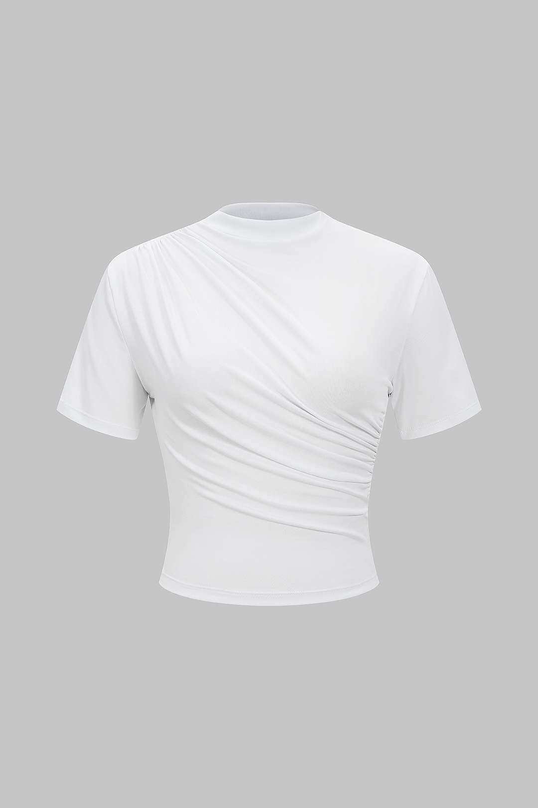 Mock Neck Ruched Short Sleeve T-Shirt