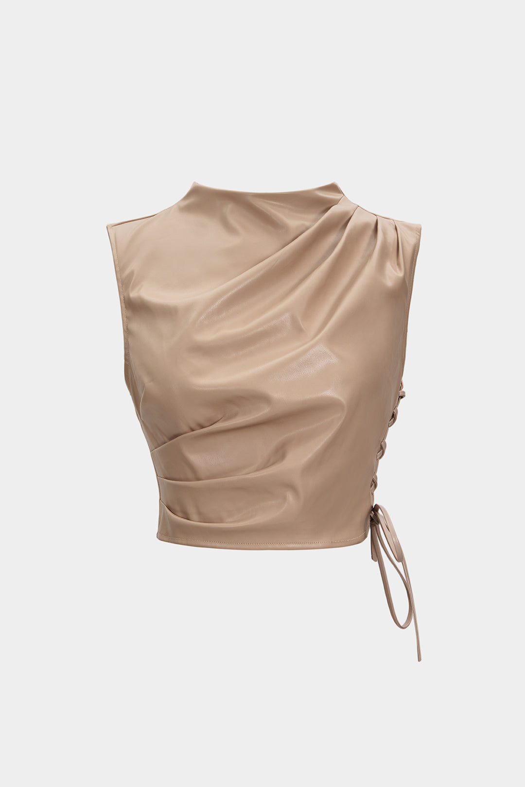 Faux Leather Ruched Pleated Tank Top