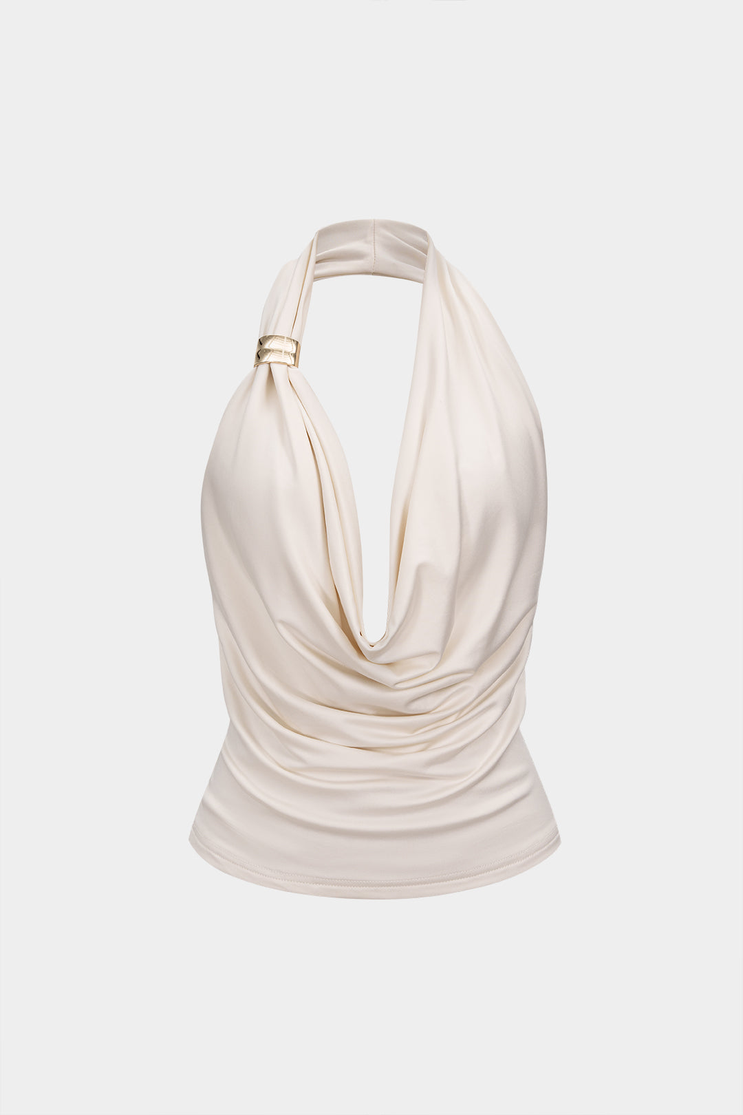 Halter Draped Cowl Neck Metallic Backless Tank Top