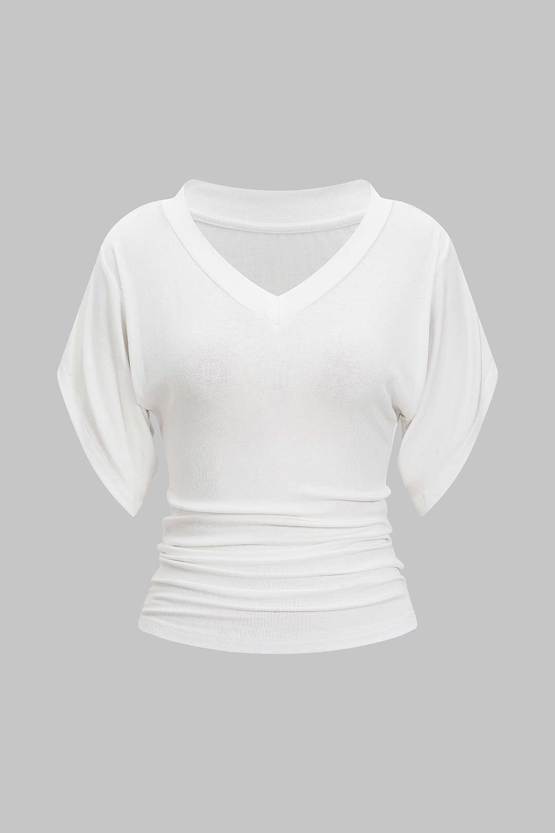 V-Neck Waist-Cinching Ruched T-Shirt