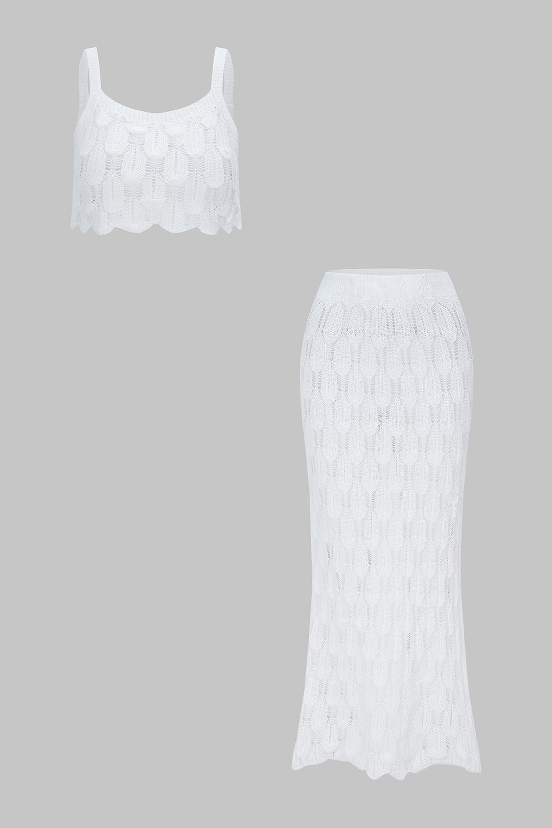 Knit Hollow Out Tank Top And Skirt Set