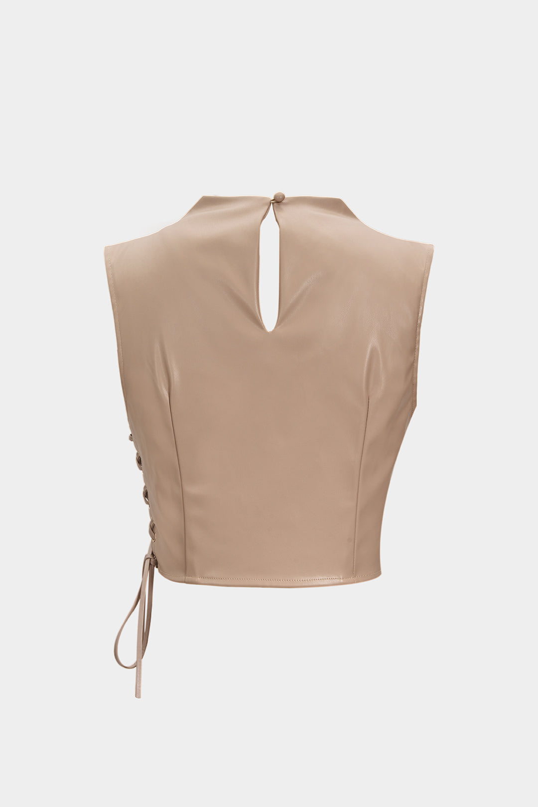 Faux Leather Ruched Pleated Tank Top