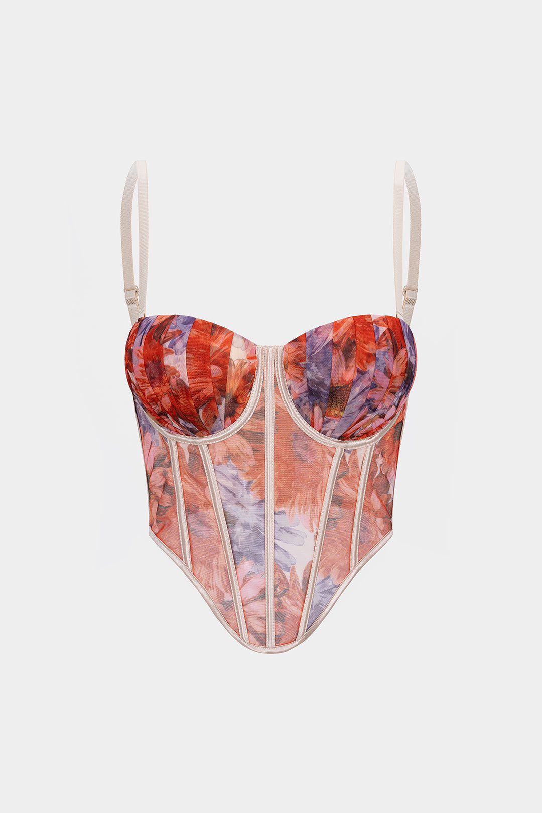 Flral Print Mesh Corset Cami Top