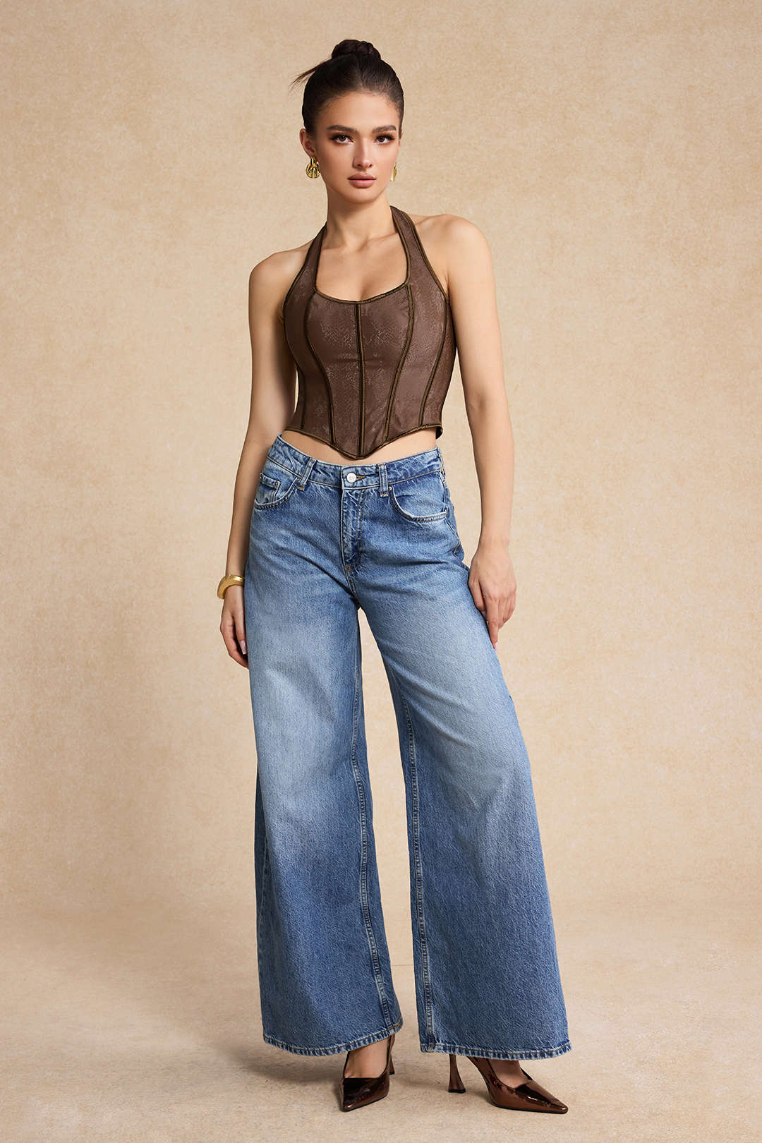 Snake Skin Faux Leather Tie-Up Corset Cami Top