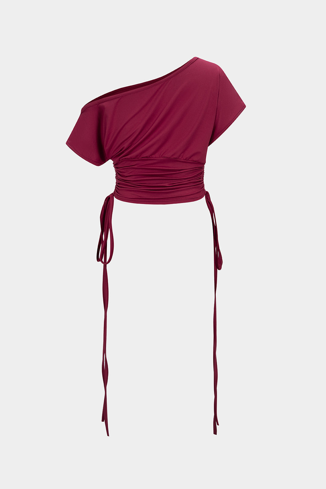 Letter Print One Shoulder Waist Drawstring Ruched Short Sleeve T-Shirt