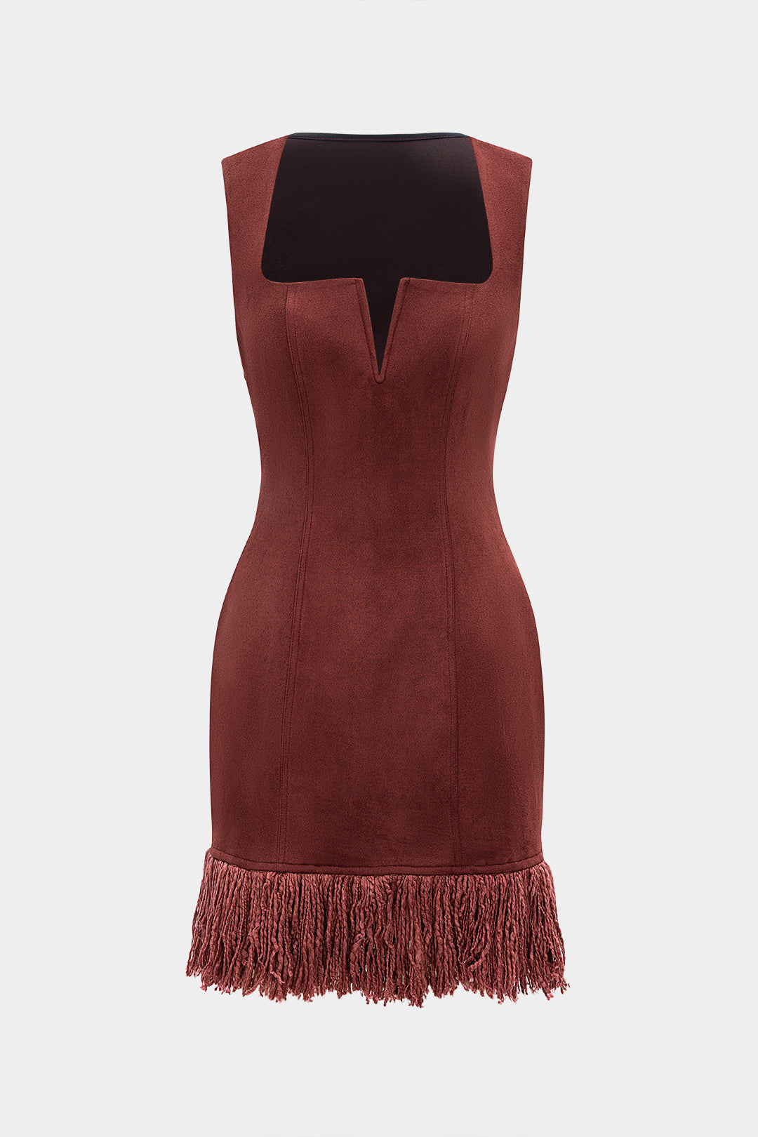 Suede Zipper Fringe Trim Tank Sleeveless Mini Dress