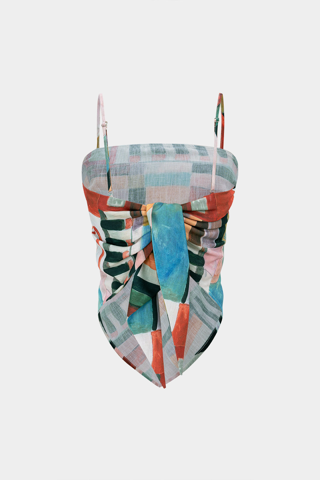 Abstract Geometric Print Knotted Cami Top