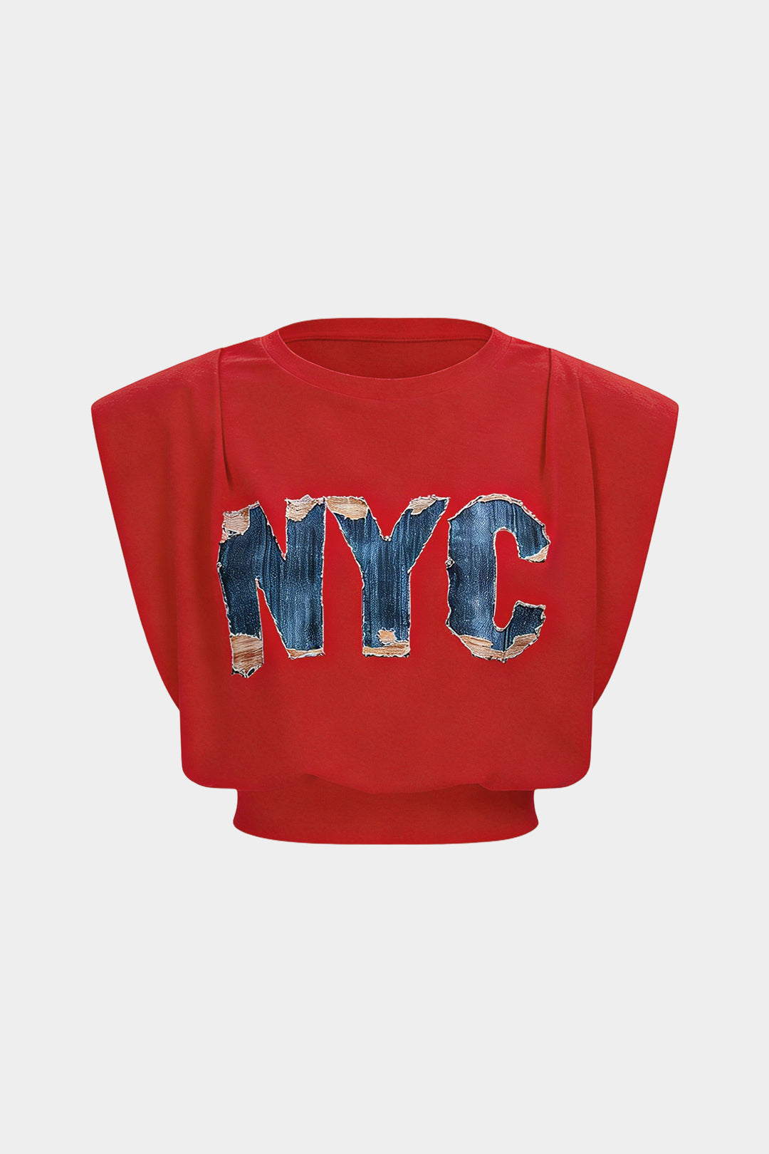 Letter Print Ruched Sleeveless T-Shirt